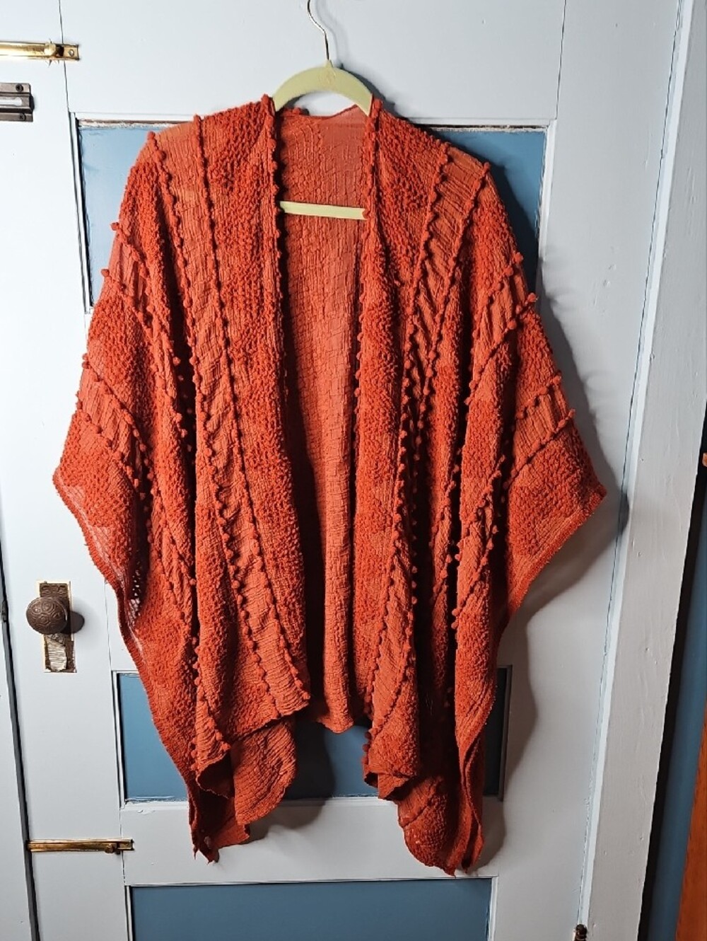 Bali From 3 Bird Nest Embroided Rust Open-Knit Women’s Kimono Poncho Top OSFM - Picture 2 of 9